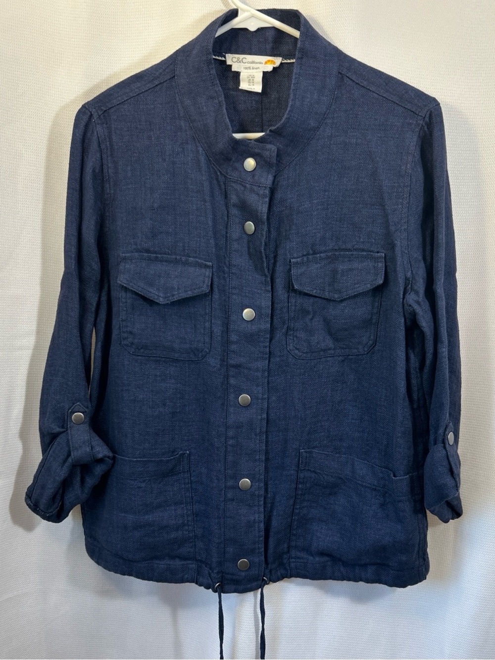 C&C California Blue 100% Linen Jacket With Drawstring Waist